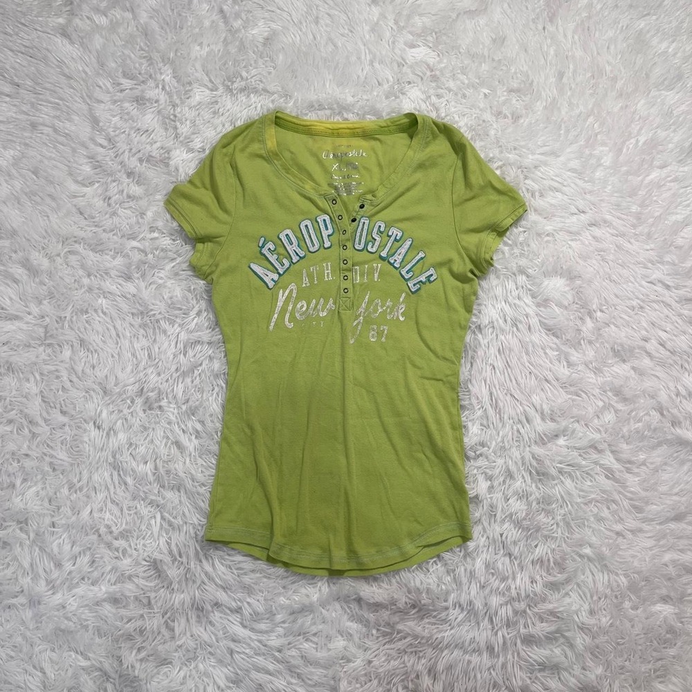 y2k vintage aeropostale lime green embroidered graphic henley button up top xl